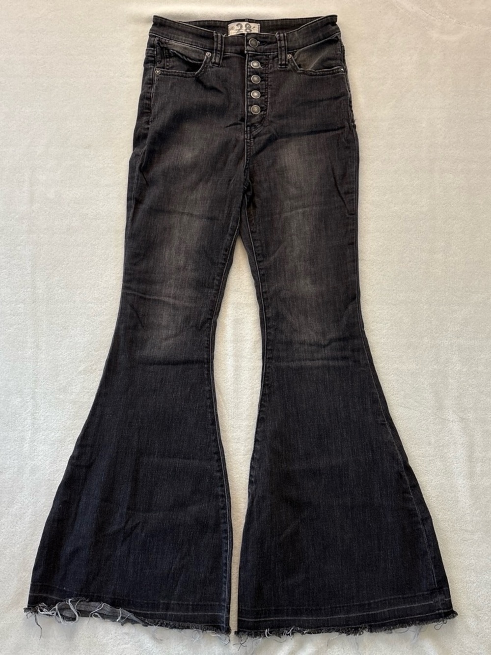 Y2K Free People We the Free Black High Waisted Stretch Flare Jeans Size 28